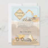 Carte De Remerciements Baby shower de camion de construction (Devant)