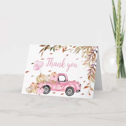 Carte De Remerciements Baby shower de camion rose citrouille (Devant)