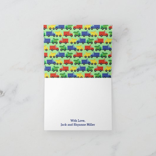 Carte De Remerciements Baby shower de camions (Intérieur)