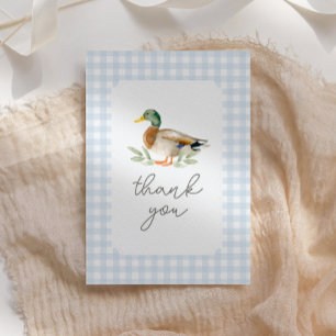 Carte De Remerciements Baby shower de canard En vichy bleu