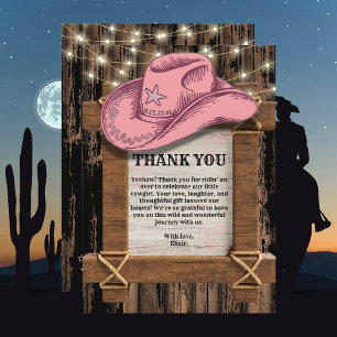 Carte De Remerciements Baby shower de Casquette Russe Rose Cowgirl