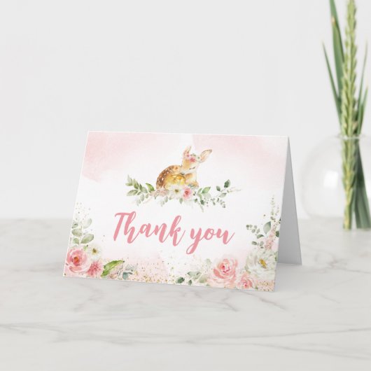 Carte De Remerciements Baby shower de cerf rose (Devant)