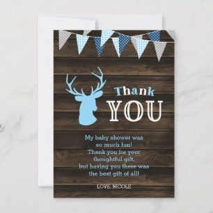 Carte De Remerciements Baby shower de cerfs bleu rustique
