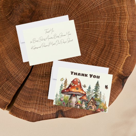 Carte De Remerciements Baby shower de champignons de forêt rustique autom