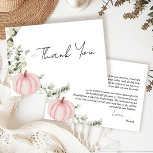 Carte De Remerciements Baby shower de chute de petite fille rose Citrouil