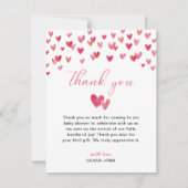 Carte De Remerciements Baby shower de coeur doux (Devant)