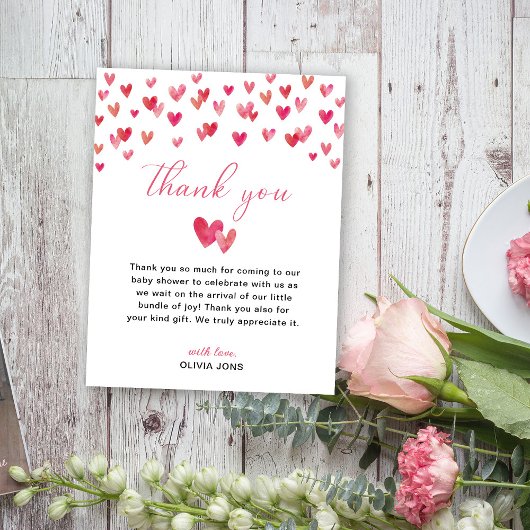 Carte De Remerciements Baby shower de coeur doux