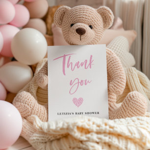 Carte De Remerciements Baby shower de coeur rose