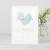 Carte De Remerciements Baby shower de coeur simple Mint Green (Debout devant)