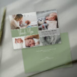 Carte De Remerciements Baby shower de collage photo de manutention vert<br><div class="desc">Express votre gratitude à vos proches grâce à ces Cartes de Remerciements pour le Baby shower de Collage de Photo Handlettering Green. Personnalisez chaque carte avec des photos précieuses de votre bébé et de votre famille, créant un signe de reconnaissance chaleureux et mémorable. Montrez votre reconnaissance à votre famille et...</div>