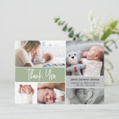 Carte De Remerciements Baby shower de collage photo de manutention vert (Debout devant)