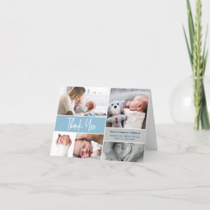 Carte De Remerciements Baby shower de collection photo de la main bleue