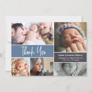 Carte De Remerciements Baby shower de collection photo de la main bleue