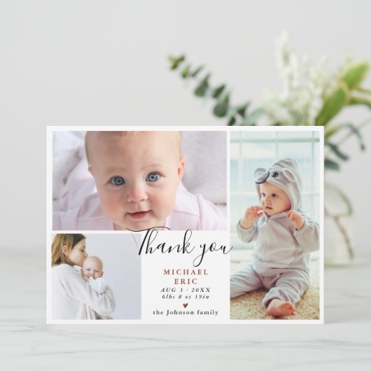 Carte De Remerciements Baby shower de collection photo Script 3 élégant (Debout devant)