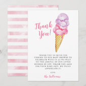 Carte De Remerciements Baby shower de crème glacée rose violet (Devant / Derrière)