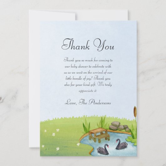 Carte De Remerciements Baby shower de cygne noir (Devant)