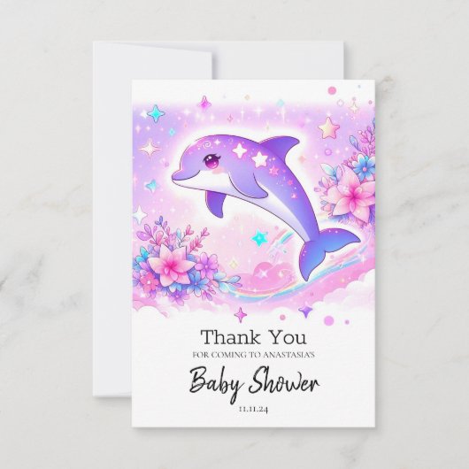 Carte De Remerciements Baby shower de dauphin blanc Pastel (Devant)