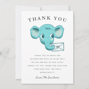 Carte De Remerciements Baby shower de détresse sociale des éléphants bleu