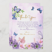 Carte De Remerciements Baby shower de fille à papillon violet modifiable (Devant / Derrière)