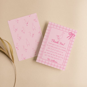 Carte De Remerciements Baby shower de fille au ruban rose soie oie