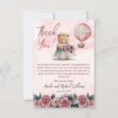 Carte De Remerciements Baby shower de fille de la petite princesse ours (Devant)