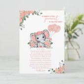 Carte De Remerciements Baby shower de fille éléphante (Debout devant)