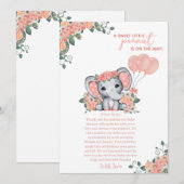 Carte De Remerciements Baby shower de fille éléphante (Devant / Derrière)