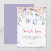 Carte De Remerciements Baby shower de fille papillon rose violet (Devant / Derrière)