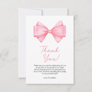 Carte De Remerciements Baby shower de fille rose Bow moderne