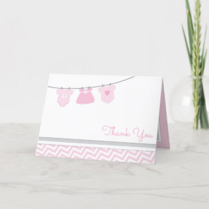 Carte De Remerciements Baby shower de fille rose Grey