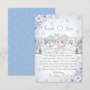 Carte De Remerciements Baby shower de Flocon de neige Bleu Cerf d'hiver