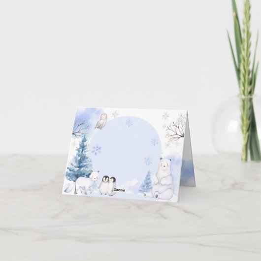 Carte De Remerciements BABY SHOWER de flocons de neige de l'ANIMAL ARCTIQ (Dos)