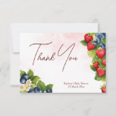 Carte De Remerciements Baby shower de fraise Berry aux bleuets doux (Devant)