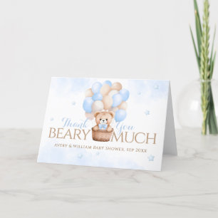 Carte De Remerciements Baby shower de garçon Bleu Ours Teddy