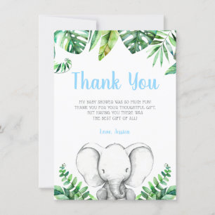 Carte De Remerciements Baby shower de garçon d'éléphant de jungle