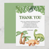 Carte De Remerciements Baby shower de garçon Dinosaure Tropical (Devant / Derrière)
