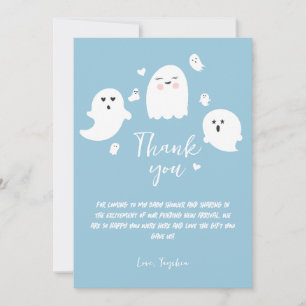 Carte De Remerciements Baby shower de garçon Halloween fantôme bleu