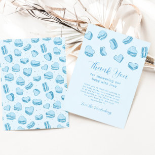 Carte De Remerciements Baby shower de garçon Macaron du Coeur Bleu