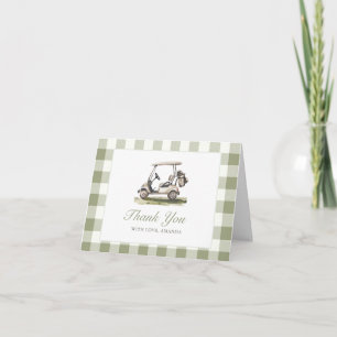 Carte De Remerciements Baby-Shower de Golf Vert Sauge à Carreaux Baby-Sho