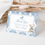 Carte De Remerciements Baby shower de Jacquard Teddy Bear Blue Bow<br><div class="desc">Baby shower de Jacquard Teddy Bear Blue Bow Cartes de remerciements correspondants disponibles.</div>