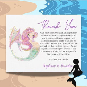 Carte De Remerciements Baby shower de la fête de sirène de couleur marine