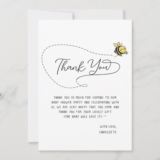 Carte De Remerciements Baby shower de la petite abeille (Devant)