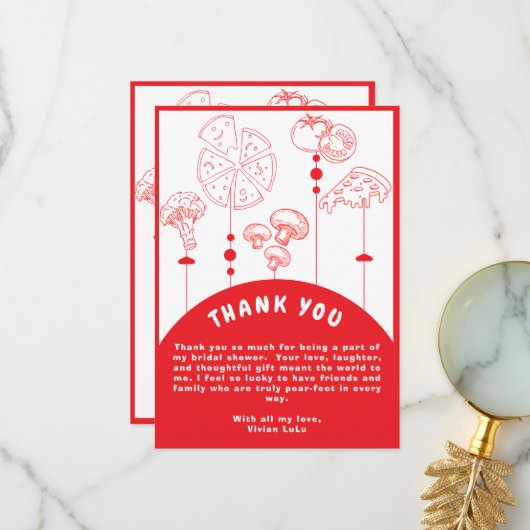 Carte De Remerciements Baby shower de livraison spéciale Pizza (Devant/Arrière en situation)