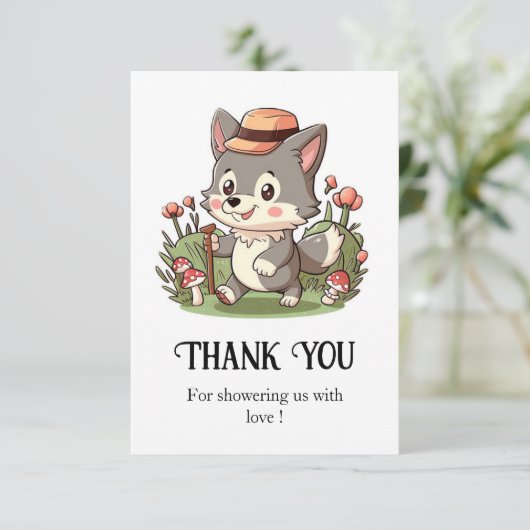 Carte De Remerciements Baby shower de loup mystique mignon (Debout devant)