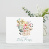 Carte De Remerciements Baby shower de monogramme de chaton et de chiot (Debout devant)