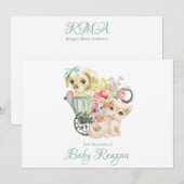Carte De Remerciements Baby shower de monogramme de chaton et de chiot (Devant / Derrière)