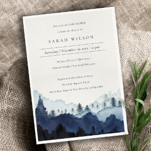 Carte De Remerciements Baby shower de montagne Enk Blue Pine Woods Invita