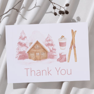 Carte De Remerciements Baby shower de nidification rose après ski