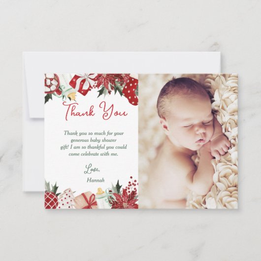 Carte De Remerciements Baby shower de Noël (Devant)