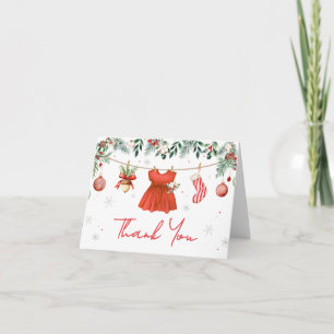 Carte De Remerciements Baby shower de Noël Girl Red Père Noël
